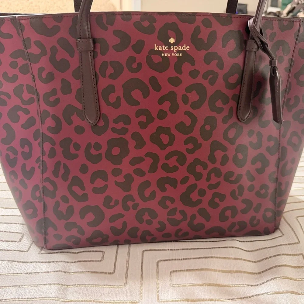 Kate Spade Burgundy Leopard Tote Purse - Picture 1 of 4